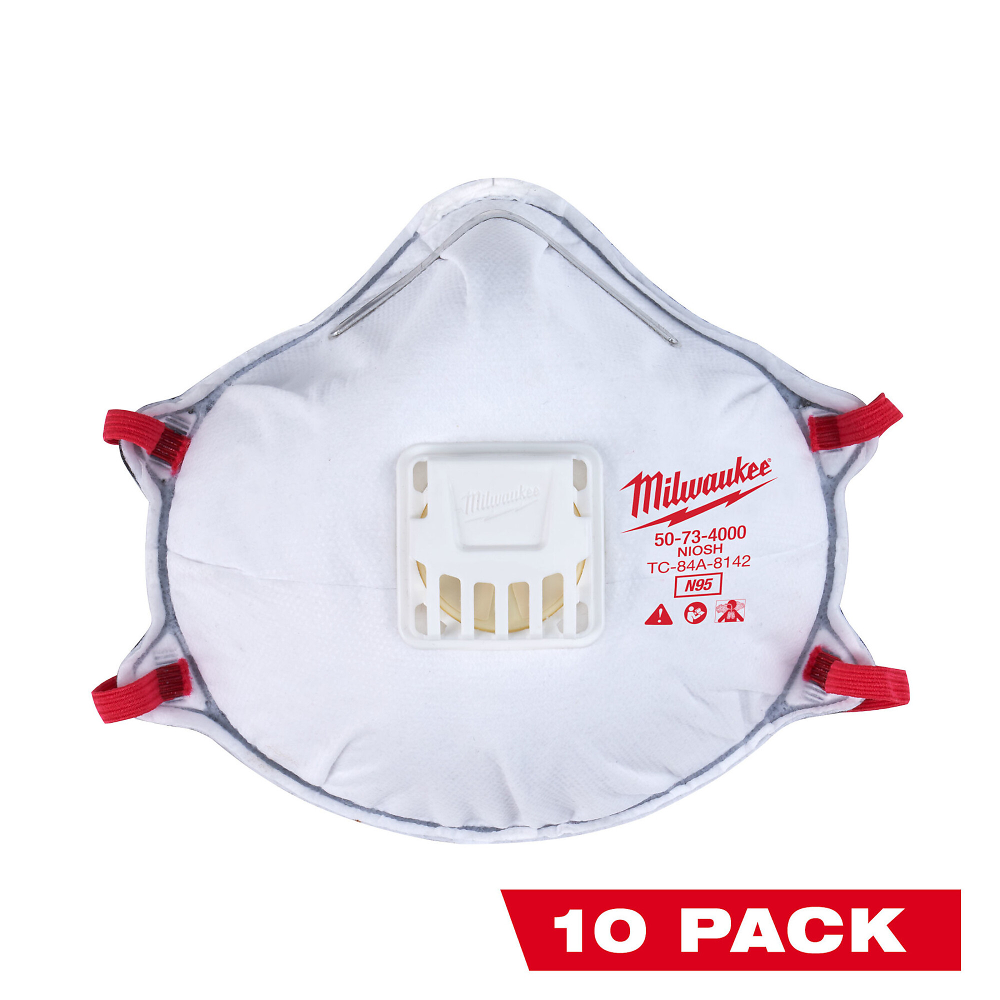 Milwaukee N95 Masks, White, One-Size, qty. 10, Model# 48-73-4004